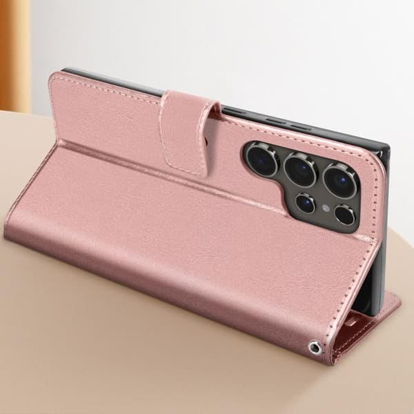 Plånboksfodral till Samsung S24 Ultra - MAYAXESS - Champagnerosa - Stativ och armbandsfunktion