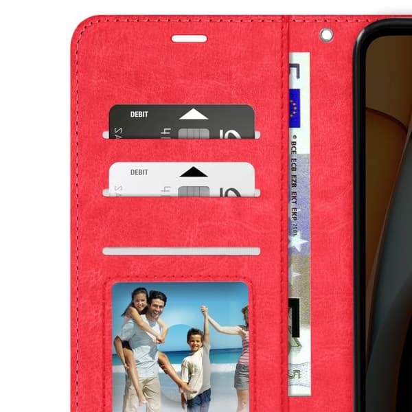 Fodral till Xiaomi Redmi A3 - MAYAXESS - Plånboksställningsfunktion med handledsrem - Röd