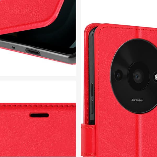 Fodral till Xiaomi Redmi A3 - MAYAXESS - Plånboksställningsfunktion med handledsrem - Röd