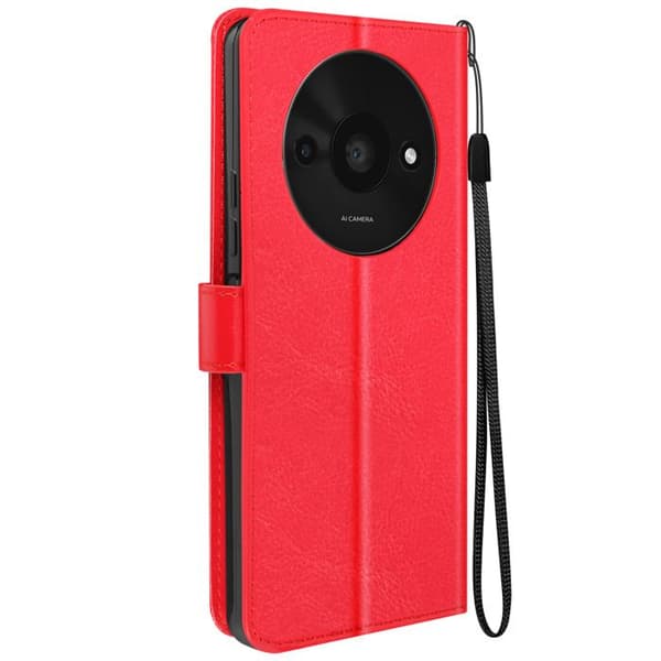 Fodral till Xiaomi Redmi A3 - MAYAXESS - Plånboksställningsfunktion med handledsrem - Röd