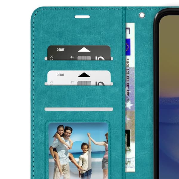 Plånboksfodral till Samsung A15 5G - MAYAXESS - Turkos - Stativ och armbandsfunktion