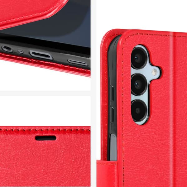 Rött plånboksfodral till Samsung A15 5G - Mayaxess - stativ och armbandsfunktion