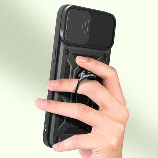 Skydd för iPhone 15 Pro - MAYAXESS - Svart - Hård - Stötsäker - Kompatibel med magnetisk hållare