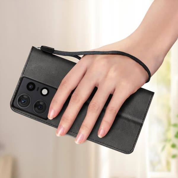 Fodral till Motorola Edge 50 Pro Handledsrem Flip Stand Plånbok Svart