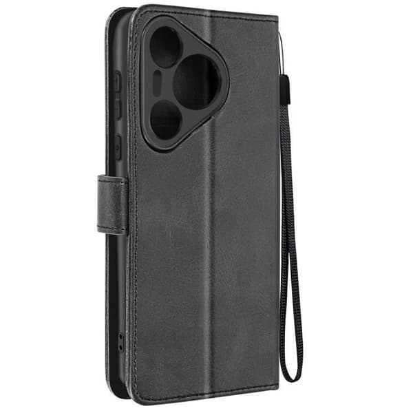 Fodral till Huawei Pura 70 Handledsrem Flip Plånboksställ Svart