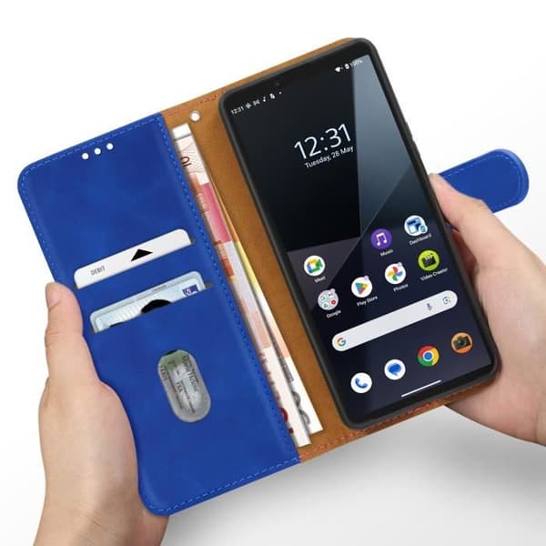 Etui för Sony Xperia 10 VI Fodral Plånbok Blå - AVIZAR - Semi-rigid - Syntetisk - Slät