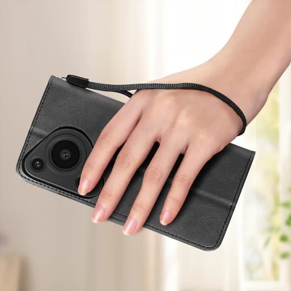 Fodral till Huawei Pura 70 Ultra Wrist Strap Flip Plånboksställ Svart