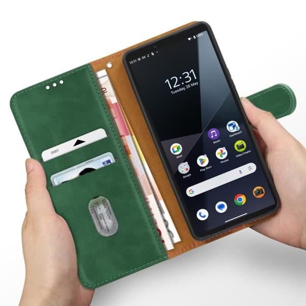 Etui för Sony Xperia 10 VI - AVIZAR - Fodral med klaff - Grön - Semi-styv - Kortfack