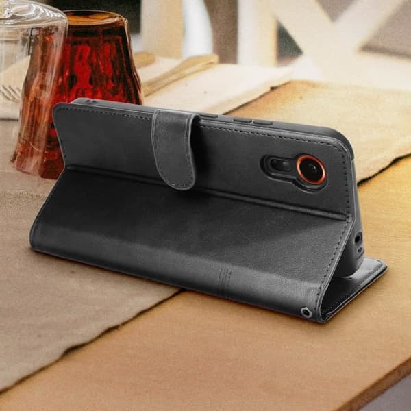 Étui plånbok AVIZAR för Samsung Galaxy Xcover 7 - Svart - Elegant söm - Videostöd funktion