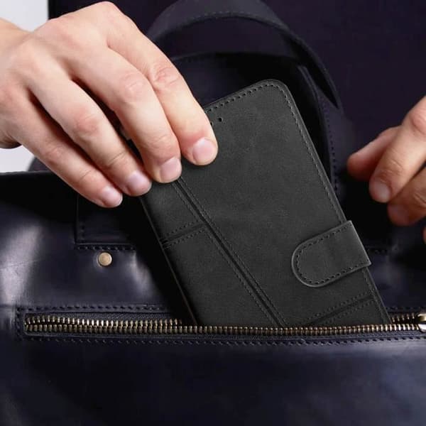 Étui plånbok AVIZAR för Samsung Galaxy Xcover 7 - Svart - Elegant söm - Videostöd funktion