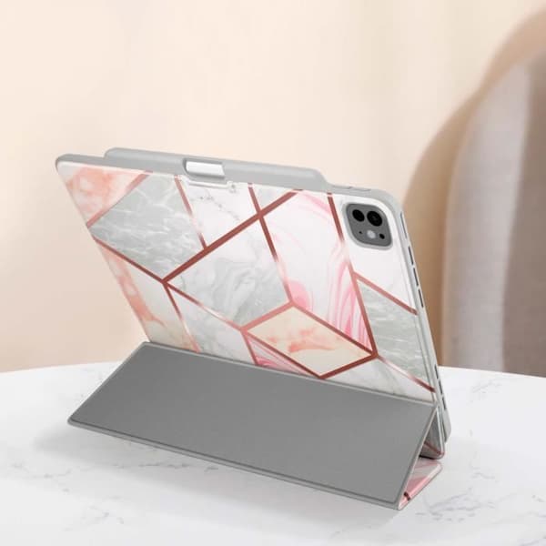 Fodral för iPad Pro 13 2024 - Supcase - Fullständigt skydd med stödklaff - Vit / Rosa