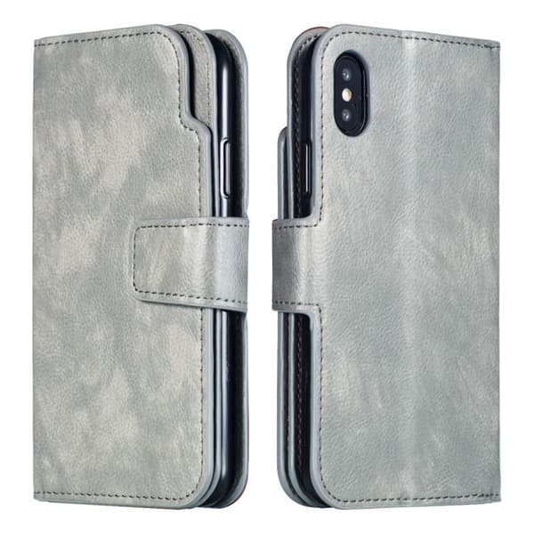 iPhone XS Max Praktisk Plånboksfodral med 12-Fack Array V4 - Harmaa