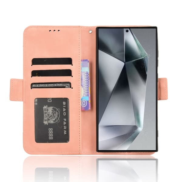 Samsung S23 Ultra pung etui PU læder 6-LOMMES Winston V3 - Rose guld