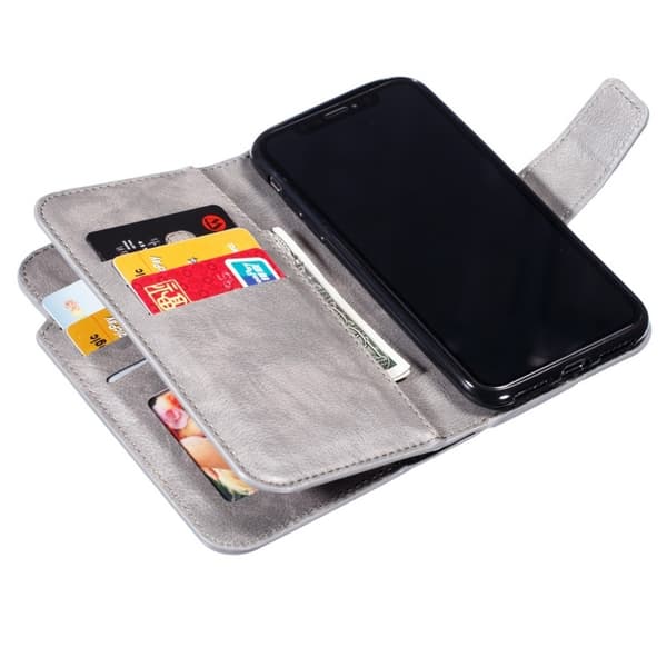 iPhone 11 Pro Praktisk Plånboksfodral med 12-Fack Array V4 - Harmaa