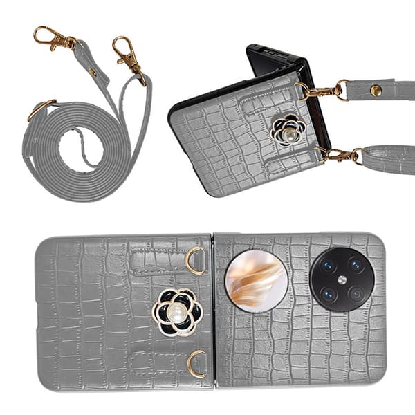 INF Crossbody olkahihnalla varustettu taitettava nahkakotelo Huawei Pocket 2:lle Harmaa