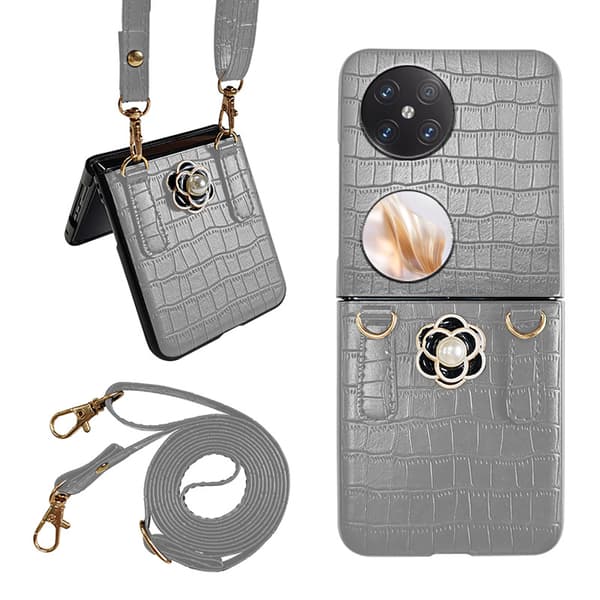 INF Crossbody olkahihnalla varustettu taitettava nahkakotelo Huawei Pocket 2:lle Harmaa