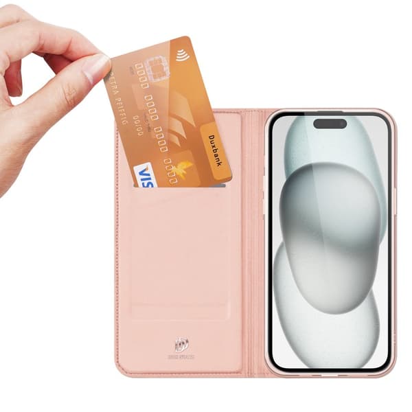 iPhone 15 Flip Case Skin Pro korttilokerolla - Ruusukulta