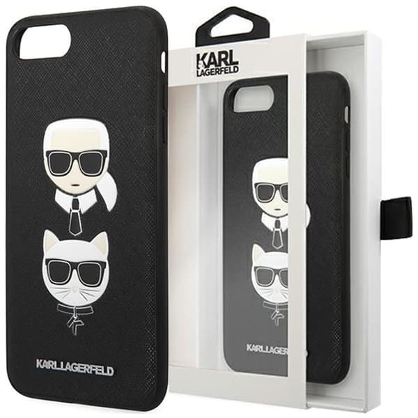 Karl Lagerfeld KLHCI8SAKICKCBK iPhone 7/8 / SE 2020 / SE 2022 svart/svart hardt etui Saffiano Karl&Choupette Head