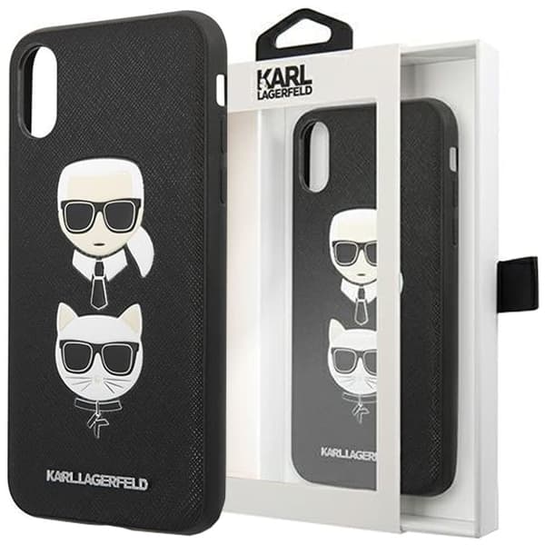 Karl Lagerfeld KLHCPXSAKICKCBK iPhone X/XS svart/svart hardt etui Saffiano Karl&Choupette Head