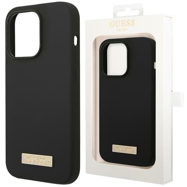 Guess GUHMP13XSPLK iPhone 13 Pro Max 6.7 svart/svart hardt deksel Silikon Logo Plate MagSafe