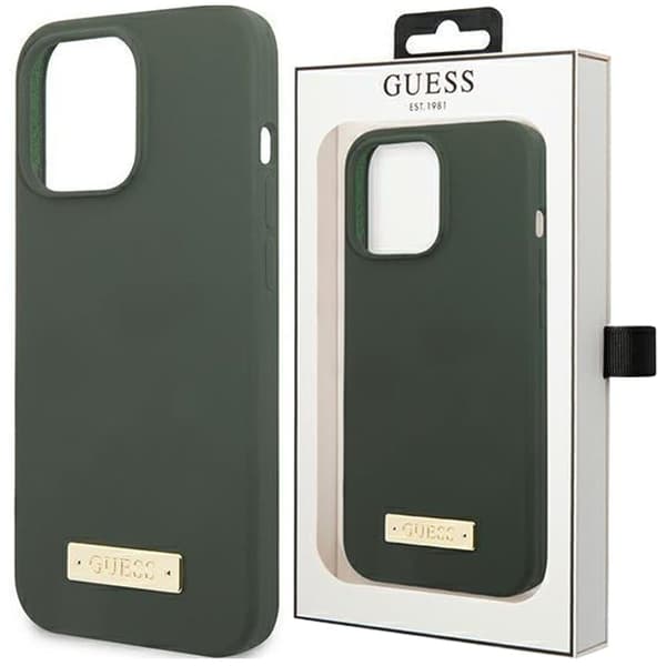 Guess GUHMP13LSPLA iPhone 13 Pro / 13 6.1 grønn/khaki hardt deksel Silikon Logo Plate MagSafe