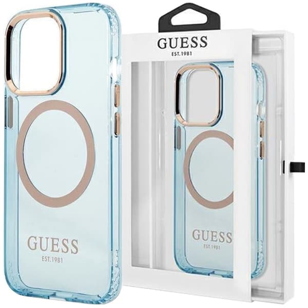 Guess GUHMP13LHTCMB iPhone 13 Pro / 13 6.1 blå/blå hardt deksel Gold Outline gjennomskinnelig MagSafe