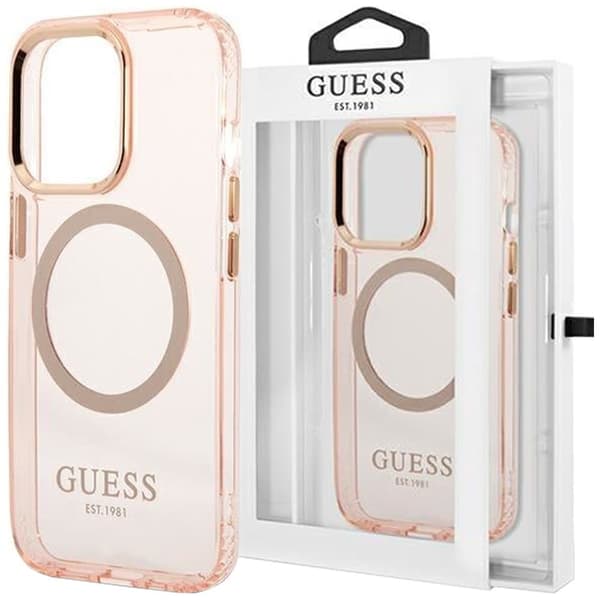 Guess GUHMP13LHTCMP iPhone 13 Pro / 13 6.1 rosa/rosa hardt deksel Gold Outline gjennomsiktig MagSafe