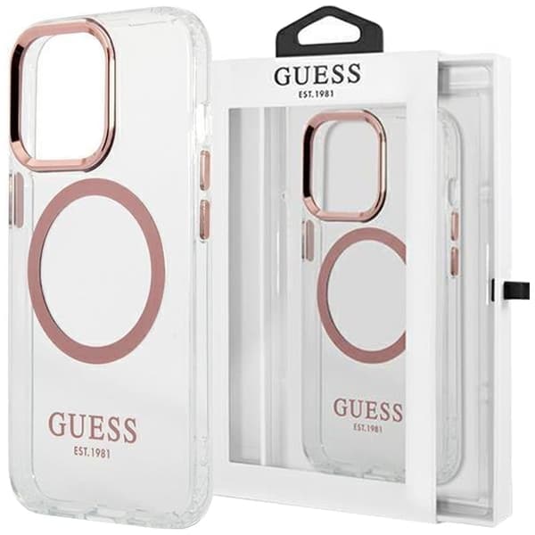 Guess GUHMP13LHTRMP iPhone 13 Pro / 13 6.1 rosa/rosa hardt deksel Metal Outline Magsafe