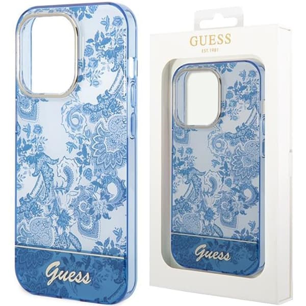 Guess GUHCP14LHGPLHB iPhone 14 Pro 6.1 blå/blå hardt etui porselenssamling