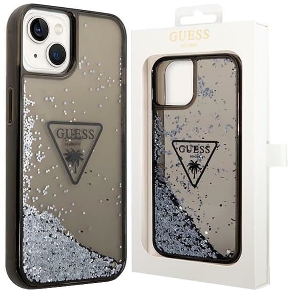 Guess GUHCP14SLFCTPK iPhone 14 6.1 svart/svart hardt deksel Liquid Glitter Palm Collection