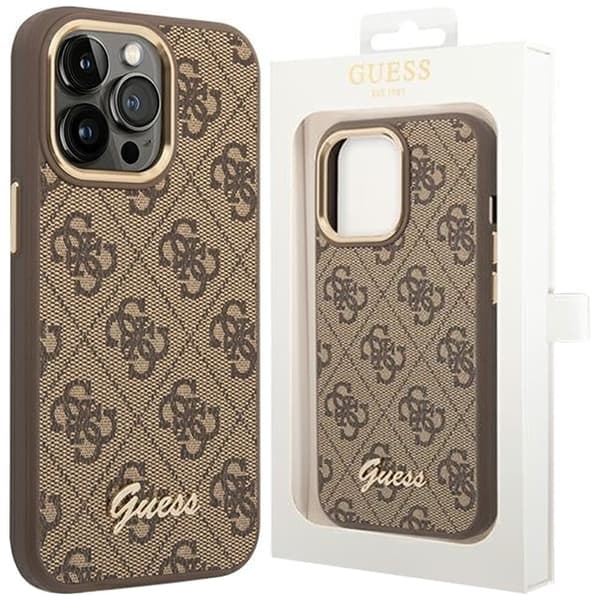 Guess GUHCP14LHG4SHW iPhone 14 Pro 6.1 brunt/brunt hardt deksel 4G Vintage Gold Logo