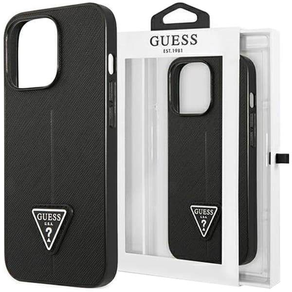 Guess GUHCP14MPSATLK iPhone 14 Plus 6.7 svart/svart hardt deksel SaffianoTriangle Logo