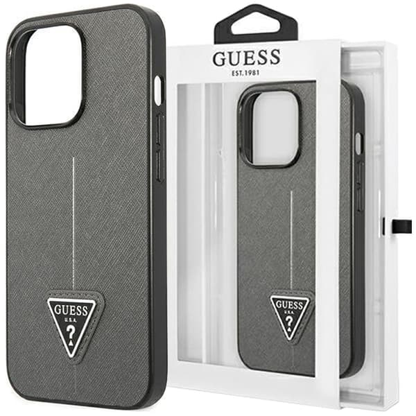 Guess GUHCP14XPSATLG iPhone 14 Pro Max 6.7 sølv/sølv hardt deksel SaffianoTriangle Logo