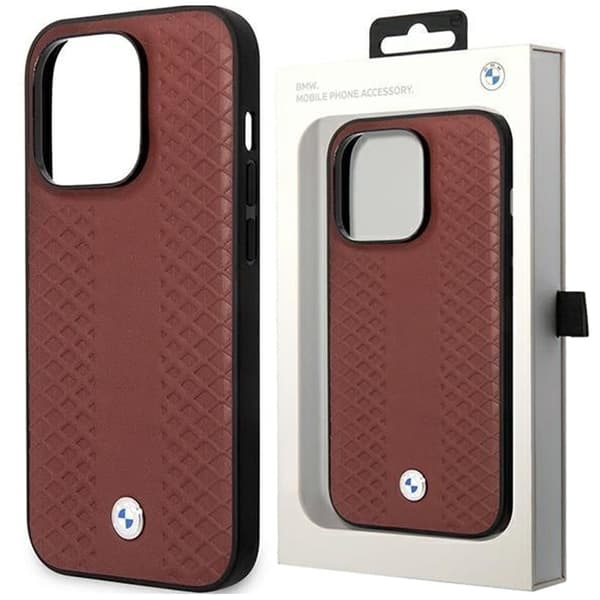 BMW BMHCP14S22RFGR beskyttelsesdeksel for iPhone 14 burgunder/burgunder skinn diamantmønster
