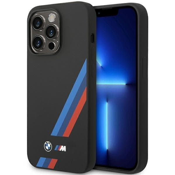 BMW BMHCP14L22SOTK-deksel iPhone 14 Pro 6.1 svart/svart silikonfasede striper