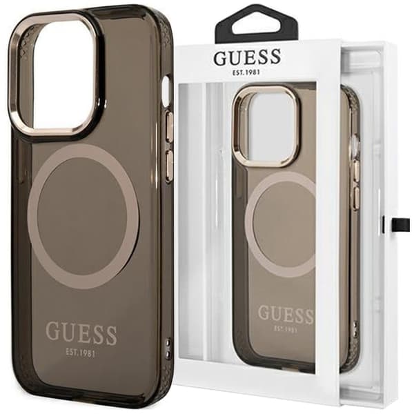 Guess GUHMP14SHTCMK iPhone 14 6.1 svart/svart hardt deksel Gold Outline gjennomsiktig MagSafe