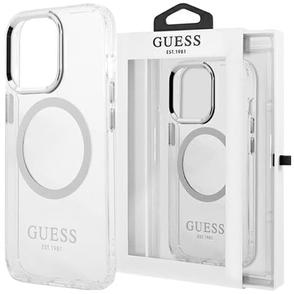 Guess GUHMP14XHTRMS iPhone 14 Pro Max 6.7 sølv/sølv hardt deksel Metal Outline Magsafe