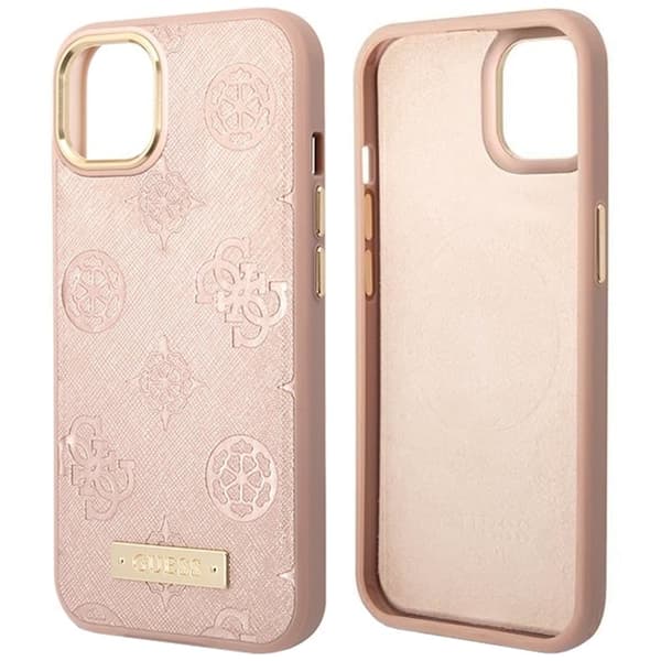 Guess GUHMP14SSAPSTP Deksel til iPhone 14 - Rosa Peony Logo Plate MagSafe