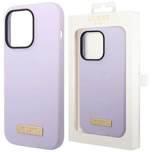 Guess Silikon Logo Plate MagSafe GUHMP14LSBPLU deksel til iPhone 14 Pro - lilla