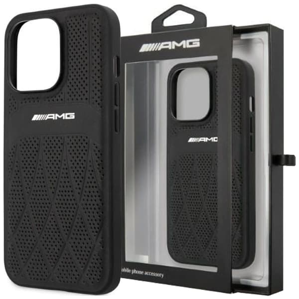 AMG AMHMP14XOSDBK iPhone 14 Pro Max 6.7 svart/svart hardt etui skinn buede linjer MagSafe