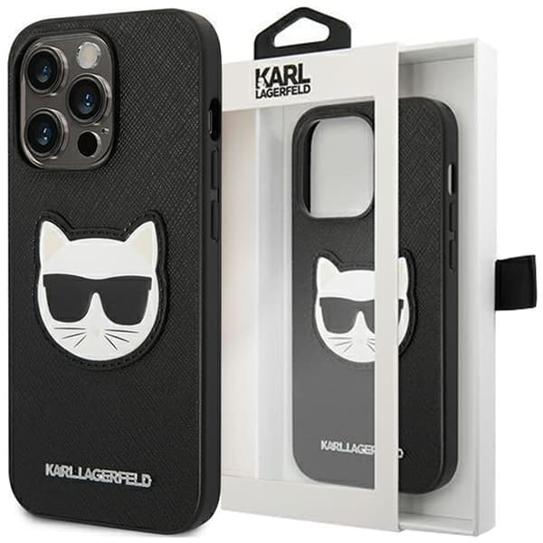 Karl Lagerfeld KLHCP14LSAPCHK iPhone 14 Pro 6.1 hardt deksel svart/svart Saffiano Choupette Head Patch