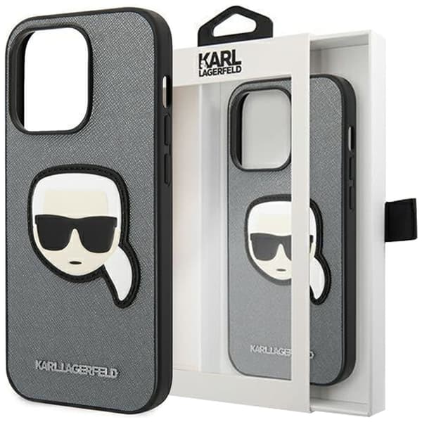 Karl Lagerfeld KLHCP14XSAPKHG iPhone 14 Pro Max 6.7 sølv/sølv hardt etui Saffiano Karls hodelapp