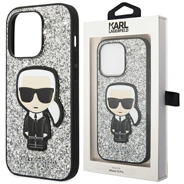Karl Lagerfeld KLHCP14XGFKPG iPhone 14 Pro Max 6.7 hardt deksel sølv/sølv Glitter Flakes Ikonik