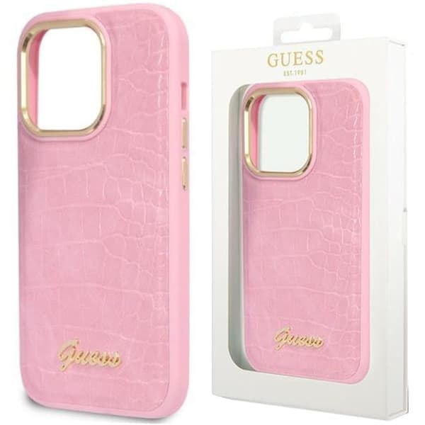 Guess GUHCP14LHGCRHP iPhone 14 Pro 6.1 rosa/rosa hardt deksel Croco Collection
