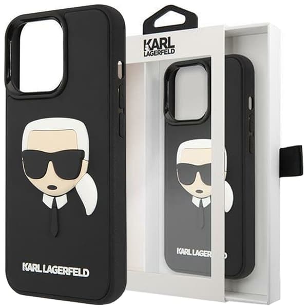 Karl Lagerfeld KLHCP14LKH3DBK iPhone 14 Pro 6.1 svart/svart hardt deksel 3D-gummi Karls hode