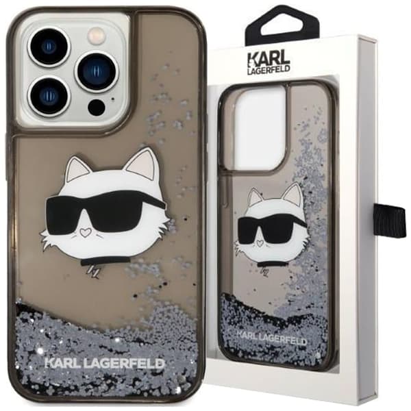 Karl Lagerfeld KLHCP14LLNCHCK iPhone 14 Pro 6.1 svart/svart hardt deksel Glitter Choupette Head