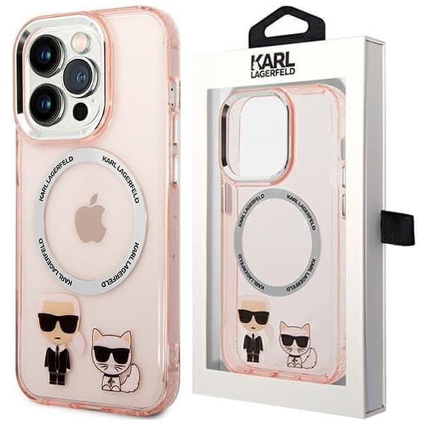 Karl Lagerfeld KLHMP14XHKCP beskyttelsesdeksel til iPhone 14 Pro Max hardt deksel - rosa Karl&Choupette Aluminium Magsafe