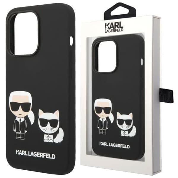 Karl Lagerfeld KLHMP14LSSKCK iPhone 14 Pro 6.1 hardt deksel svart/svart flytende silikon Karl & Choupette Magsafe