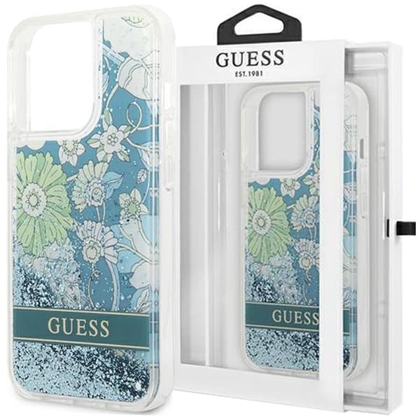 Guess GUHCP14LLFLSN iPhone 14 Pro 6.1 grønn/grønn hardt deksel Flower Liquid Glitter