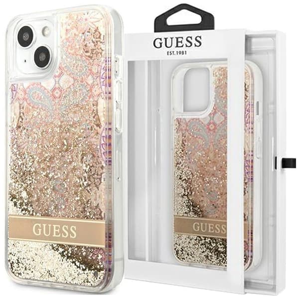 Guess GUHCP14MLFLSD-deksel til iPhone 14 Plus - Gull Paisley Liquid Glitter